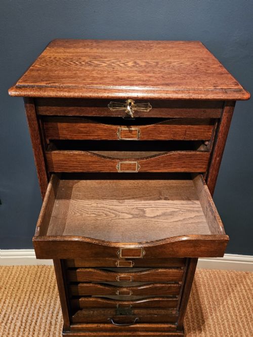 VICTORIAN OAK TAMBOUR FRONT FILING CABINET - ADDITIONAL PHOTO 3