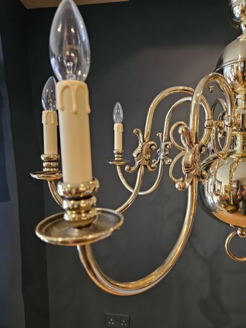 EDWARDIAN EIGHT ARM BRASS CHANDELIER - ADDITIONAL PHOTO 1