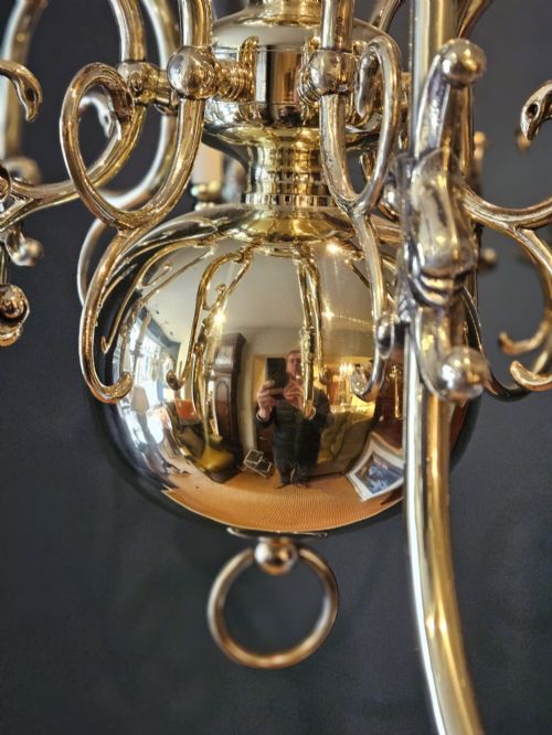 EDWARDIAN EIGHT ARM BRASS CHANDELIER - ADDITIONAL PHOTO 2