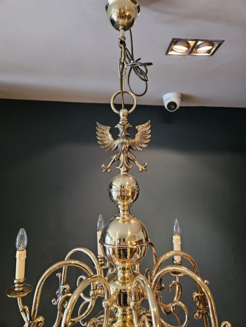 EDWARDIAN EIGHT ARM BRASS CHANDELIER - ADDITIONAL PHOTO 5