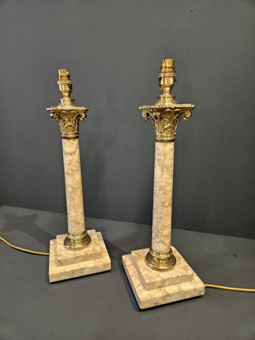 Pair of Late Victorian Marble Brass Mounted Table Lamps