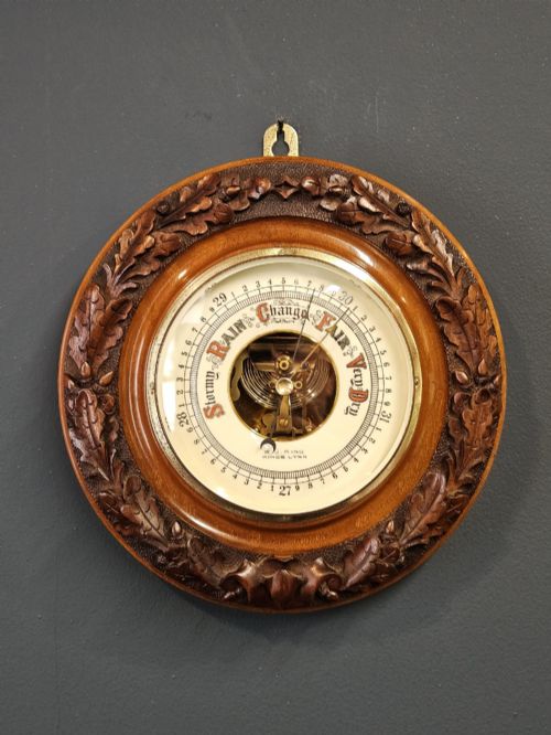 Quality Victorian Carved Walnut Kings Lynn Barometer