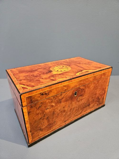 George III Walnut Inlaid Tea Caddy
