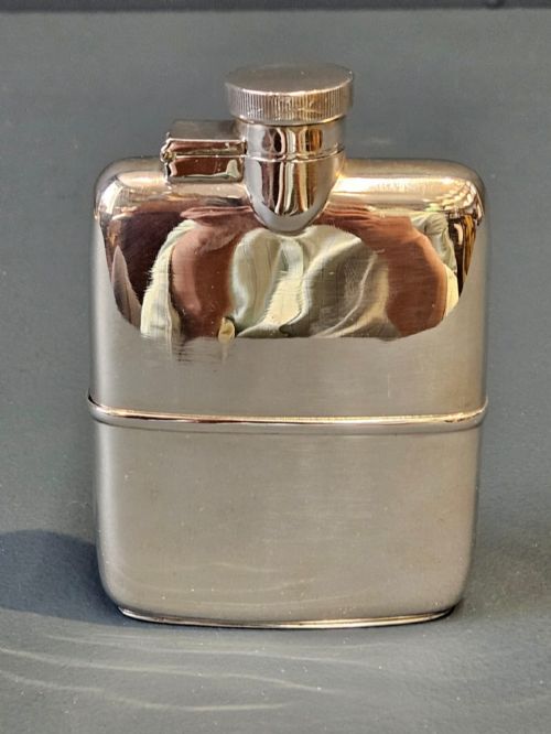 Superb George V Shallow Proportioned Silver Hip Flask