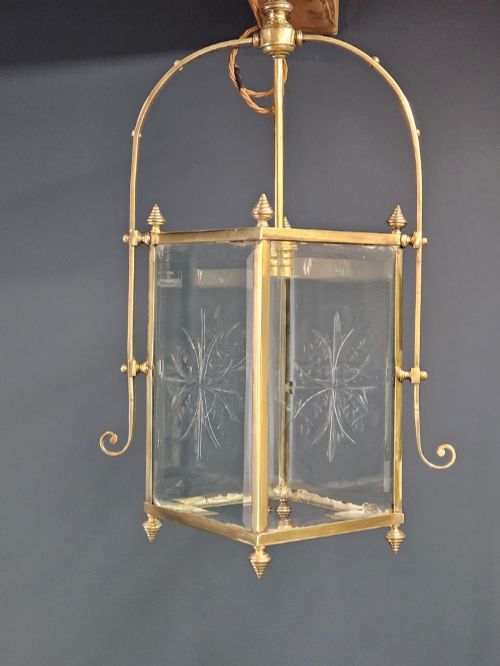 EDWARDIAN BRASS FRAMED HALL LANTERN