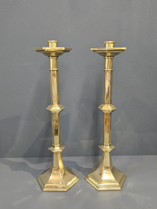 PAIR OF VICTORIAN BRASS CHURCH CANDLESTICKS