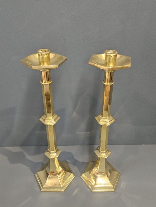 PAIR OF VICTORIAN BRASS CHURCH CANDLESTICKS - ADDITIONAL PHOTO 1