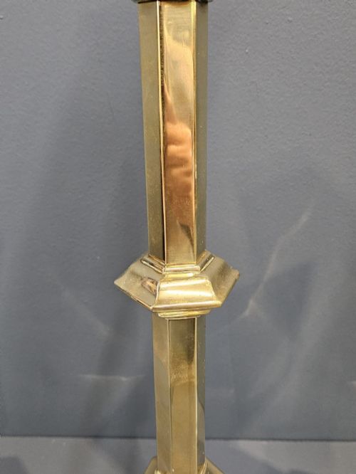 PAIR OF VICTORIAN BRASS CHURCH CANDLESTICKS - ADDITIONAL PHOTO 3