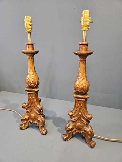 PAIR OF VICTORIAN TIMBER GILT CANDLESTICK LAMPS - ADDITIONAL PHOTO 3
