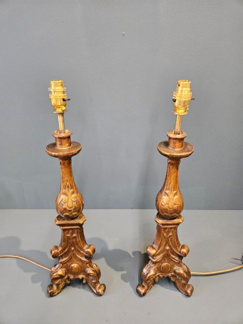 PAIR OF VICTORIAN TIMBER GILT CANDLESTICK LAMPS - ADDITIONAL PHOTO 4