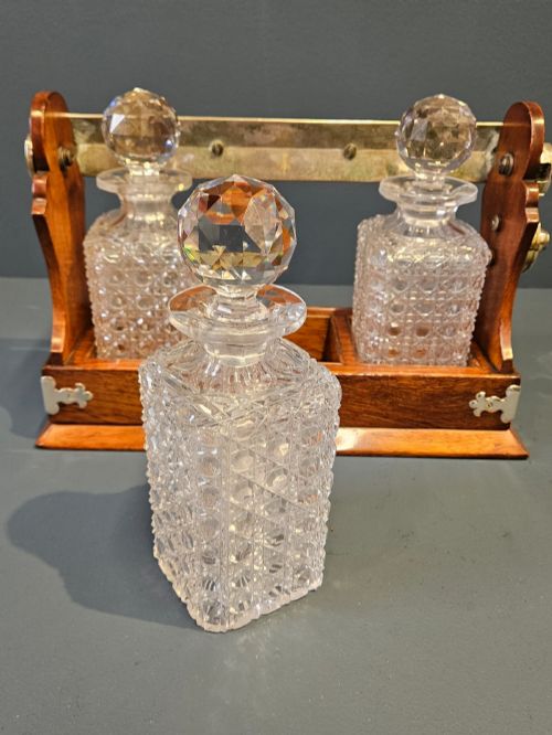 VICTORIAN OAK AND SILVER PLATED THREE BOTTLE TANTALUS - ADDITIONAL PHOTO 2