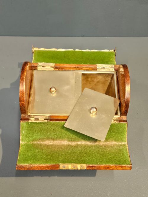 VICTORIAN OAK AND SILVER PLATED BUTTERFLY OPENING TEA CADDY - ADDITIONAL PHOTO 3