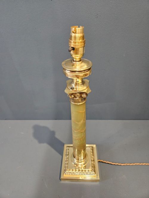 LATE VICTORIAN BRASS AND MARBLE TABLE LAMP - ADDITIONAL PHOTO 4
