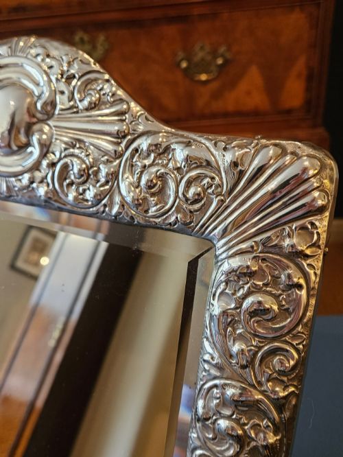LARGE VICTORIAN SILVER FRAMED MIRROR - ADDITIONAL PHOTO 1