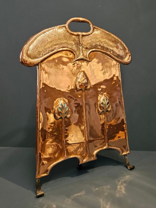 Outstanding Glasgow School Art Nouveau Fire Screen with Inset Cabochons
