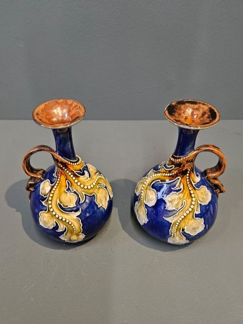 PAIR OF VICTORIAN DOULTON LAMBETH WARE VASES - ADDITIONAL PHOTO 3