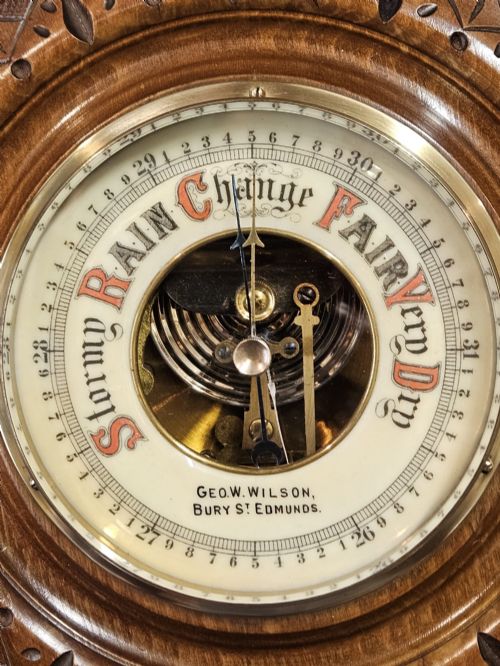 EDWARDIAN WALNUT CASED ANEROID BAROMETER BY WILSON BURY ST EDMONDS - ADDITIONAL PHOTO 3