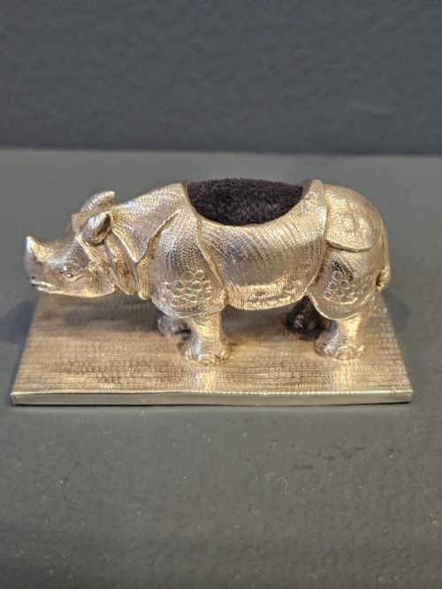 RARE EARLY VICTORIAN CAST SILVER RHINO PIN CUSHION - ADDITIONAL PHOTO 1
