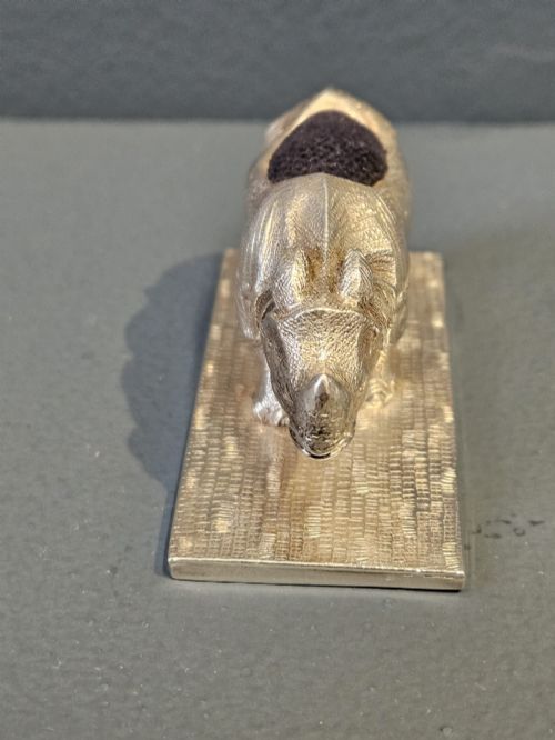 RARE EARLY VICTORIAN CAST SILVER RHINO PIN CUSHION - ADDITIONAL PHOTO 2