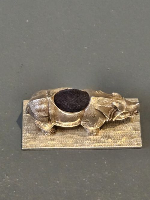 RARE EARLY VICTORIAN CAST SILVER RHINO PIN CUSHION - ADDITIONAL PHOTO 6
