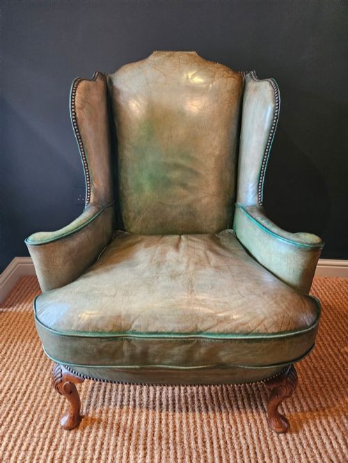 GEORGE III WALNUT CABRIOLE LEG LEATHER WING BACK ARM CHAIR - ADDITIONAL PHOTO 1