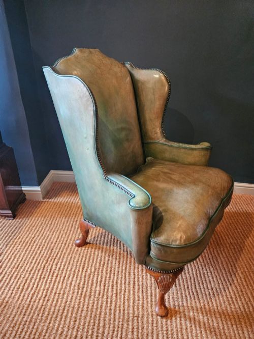 GEORGE III WALNUT CABRIOLE LEG LEATHER WING BACK ARM CHAIR - ADDITIONAL PHOTO 5