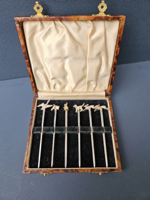 SET OF GEORGE V CAST SILVER ANIMAL TOP COCKTAIL STICKS