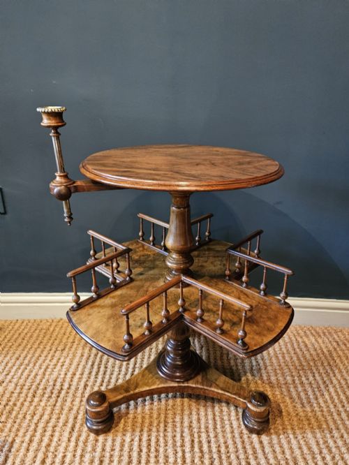 MID VICTORIAN WALNUT REVOLVING BOOK TABLE