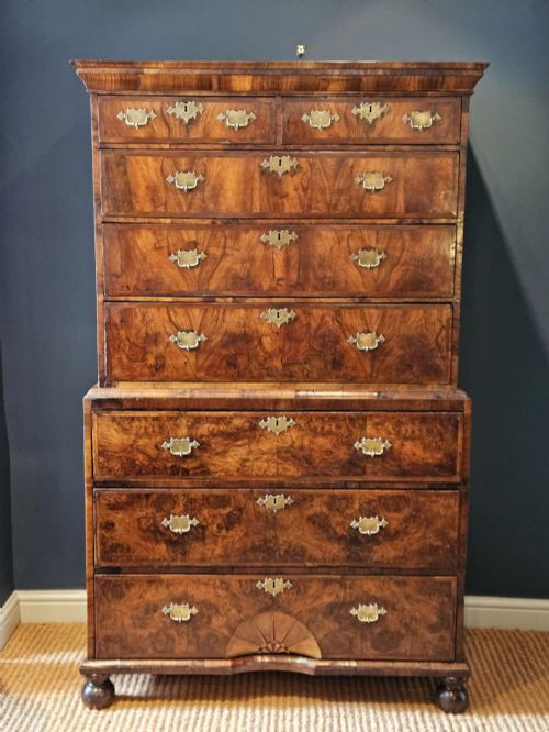 George I Walnut Chest on Chest with Dished Sunburst
