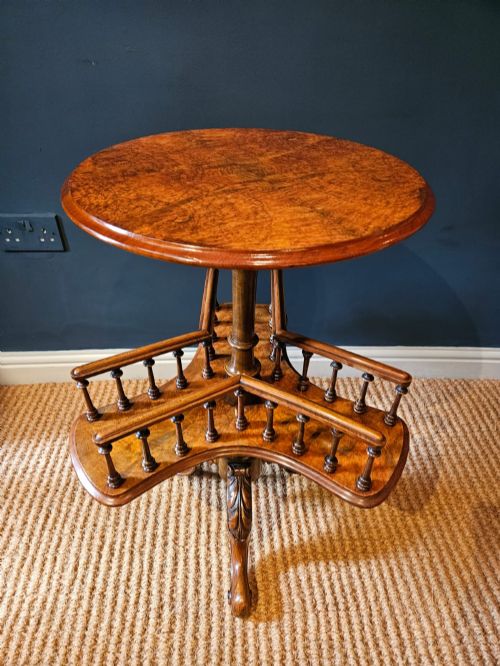 Victorian Burr Walnut Revolving Book Table