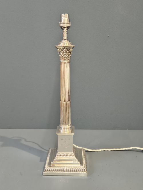 Superb Late Victorian Silver Corinthian Column Table Lamp