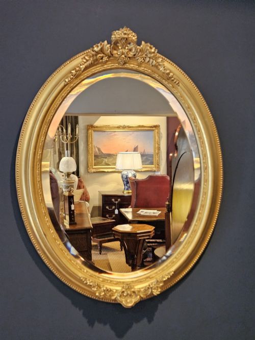 Mid Victorian Oval Timber Gilt Mirror