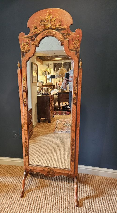 Superb Large 1920'S Chinoiserie Cheval Mirror