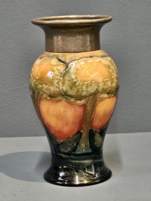 Moorcroft Eventide Vase with Pewter Rim