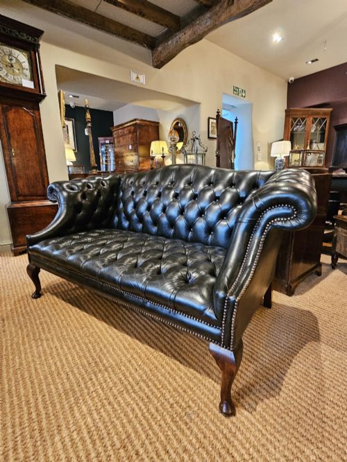 Small Dark Bottle Green Leather Sofa