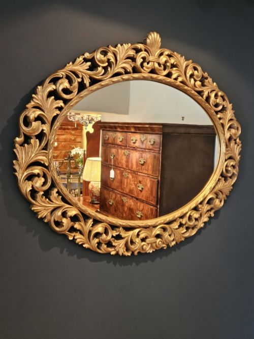 Large Carved Timber Gilt Oval Mirror