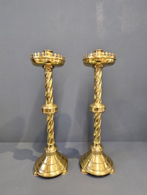 Pair of Large Victorian Brass Church Candlesticks
