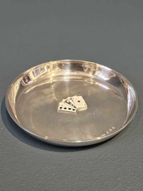 Silver Dish with Enamel Playing Card Decoration