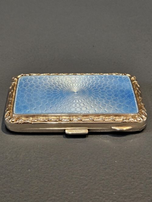 Silver and Blue Engine Turned Enamel Ladies Cheroot Case