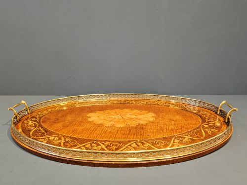 Superb Victorian Inlaid Mahogany Oval Tray