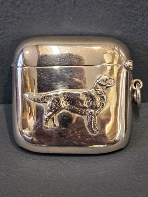 Edwardian Silver Vesta with Retriever Motif