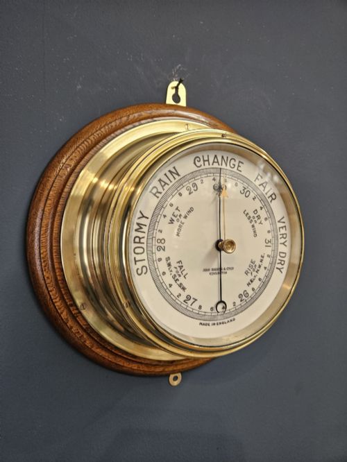 Late Victorian Brass Bulk Head Barometer by Barkers of Kensington