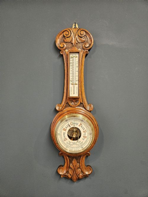 Small Skeletonised Movement Banjo Barometer with Porcelain Dial
