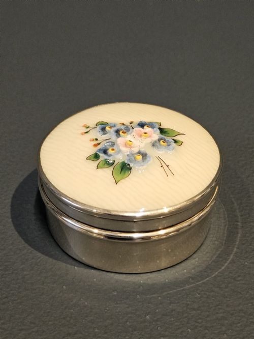 Silver Table Box with Floral Porcelain Lid