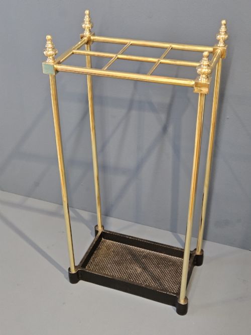 Edwardian Brass Framed Stick Stand with Cast Iron Base