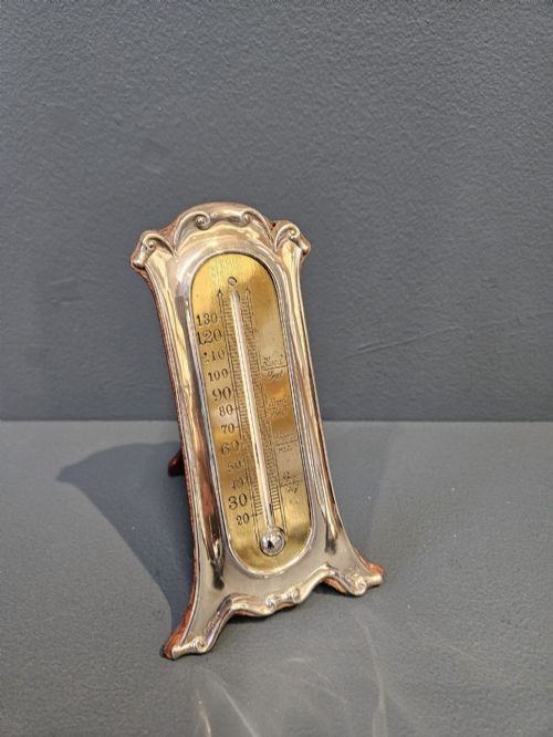 Edwardian Art Nouveau Silver Desktop Thermometer