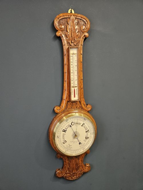 Victorian Carved Oak Bristol Banjo Barometer