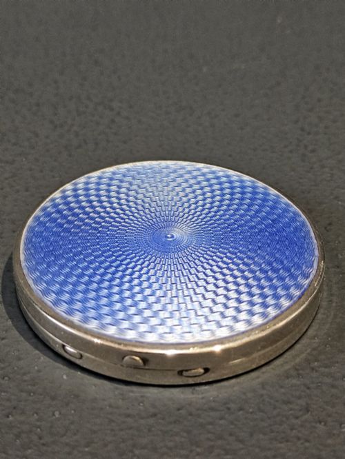 George V Silver and Blue Engine Turned Enamel Compact