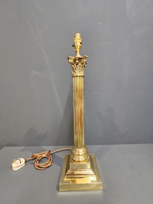 Large Edwardian Brass Corinthian Column Table Lamp