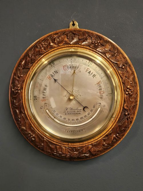 Carved Ivy Wreath Oak Cased Barometer